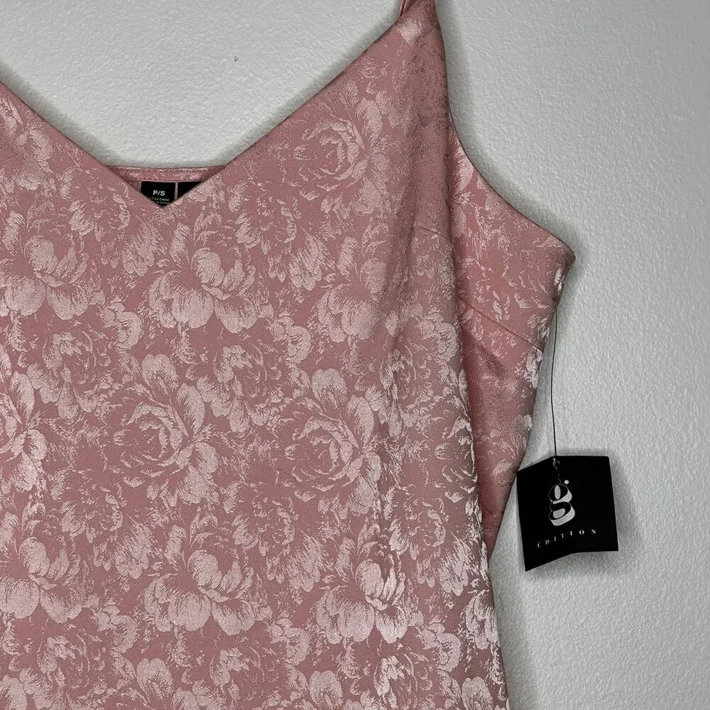 G Edition Jacquard Satin Slip Dress Pink Peachskin Floral Rose NWT - Picture 3 of 9